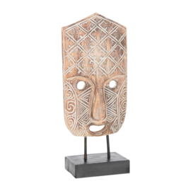 Houten masker - Ibiza Bali stijl - 39cm hoog op zwarte voet