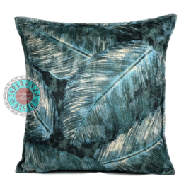 Esperanza Deseo ® kussen veren/bladeren print turquoise ± 45x45cm