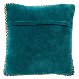 Petrol groen/teal  kussenhoes 45x45 cm - met rand van jute