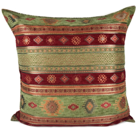 Esperanza Deseo ® vloer/lounge kussen - Aztec olijfgroen en rood ± 70x70cm