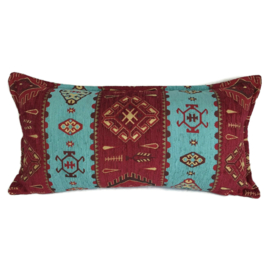 Esperanza Deseo ® kussen - Navajo, turquoise en rood ± 30x60cm