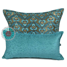 Esperanza Deseo ® kussen - Pansy flowers turquoise ± 45x45cm