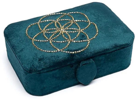 Sieraden / tarotdoos Sieraden / tarotdoos fluweel petrol met Seed of Life 11x15,5x5 cm