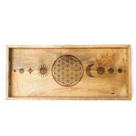Mango houten - rechthoekig dienblad - Bloem des Levens 43x19cm