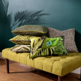Kussenhoes met bies - jungle en papegaai - groen en geel tinten - 30x50cm
