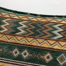 Esperanza Deseo ® kussen - Zigzag Ethnic - smaragd groen en camel ± 45x45cm