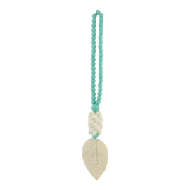 Hanger feather/shells turquoise/beige 4x9x60cm