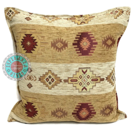 Oker geel en creme kussen - Aztec stripes ± 45x45cm