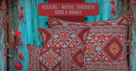 Esperanza Deseo ® kussen - Native, turquoise rood en oranje ± 30x60cm