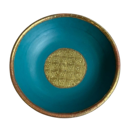 Houten decoratieve schaal - Turquoise en goud - Ø 32 cm