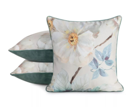 Kussen velvet - 60x60cm - wit, mint en blauw incl. vulling