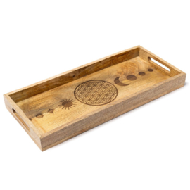 Mango houten - rechthoekig dienblad - Bloem des Levens 43x19cm