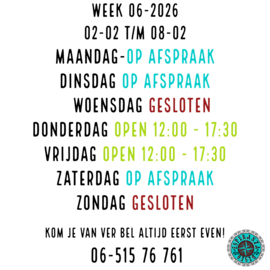 Openingstijden week 06 - 02 februari t/m 08 februari 2026