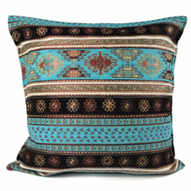 Esperanza Deseo ® kussen - Peru - turquoise en bruin ± 60x60cm