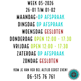 Openingstijden week 05 - 26 januari t/m 01 februari 2026