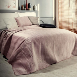 Bedsprei - oud roze fluweel met visgraat motief 230x260cm