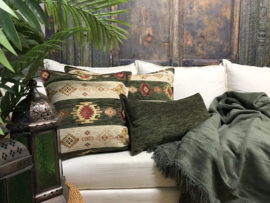 Esperanza Deseo ® vloer/lounge kussen - Aztec stripes legergroen en creme ± 70x70cm