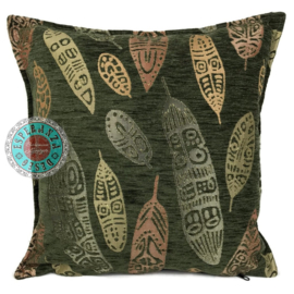 Legergroen kussen - Boho Feathers ± 45x45cm