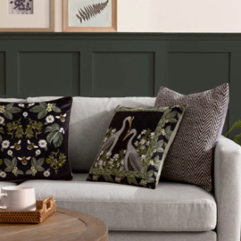 Kussenhoes velvet - print met bijtjes en bloemen - groentinten, zwart - 45x45cm