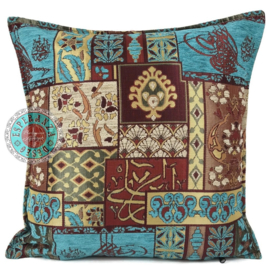 Esperanza Deseo ® kussen - Patchwork turquoise en rood ± 45x45cm