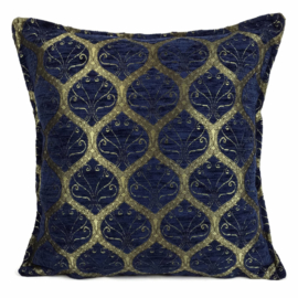 Honingraat donkerblauw kussen goud motief ± 45x45cm