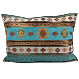 Esperanza Deseo ® kussen - Aztec, turquoise en ivoor ± 50x70cm