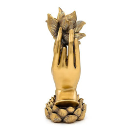Goudkleurig beeld - handen met lotusbloem - 14,5 x 10 x 25cm