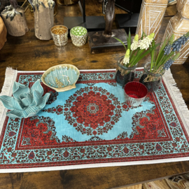 Mini kleed - turquoise en rood - 30x45cm