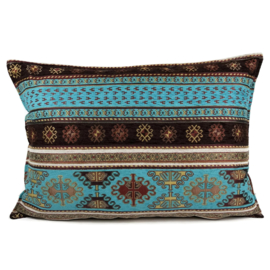 Esperanza Deseo ® kussen - Peru - turquoise en bruin ± 50x70cm