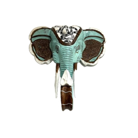 Turquoise - houten olifanten hoofd - 40cm