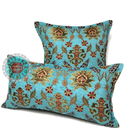 Turquoise kussen - Tropical flowers daisy ± 45x45cm