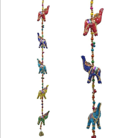 Decoratieve slinger met stoffen olifantjes - Kleurrijk - 80 cm