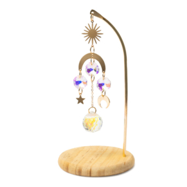 Suncatcher op houten voet – zon, maan en ster