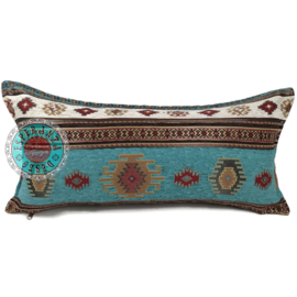 Esperanza Deseo ® kussen - Aztec, turquoise en ivoor ± 30x60cm