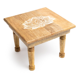 Altaartafeltje vierkant Lotus motief mangohout whitewash