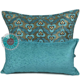 Esperanza Deseo ® vloer/lounge kussen - Pansy flowers, turquoise ± 70x70cm