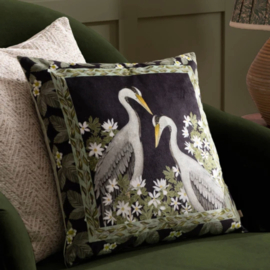 Kussenhoes velvet - print met reigers en bloemen - groentinten, zwart - 45x45cm