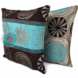 Esperanza Deseo ® kussen - Cirkels - turquoise met taupe ± 45x45cm