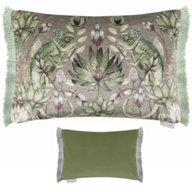 Kussenhoes met franjes - groen en violet met kameleons - 40x60cm