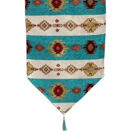 Esperanza Deseo ® tafelloper - turquoise blauw groen - Aztec stripes ± 42x135cm
