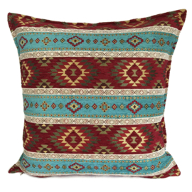 Esperanza Deseo ® kussen - Kelim, turquoise en rood ± 60x60cm