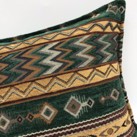 Esperanza Deseo ® kussen - Zigzag Ethnic - smaragd groen en camel ± 50x70cm