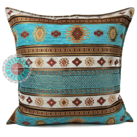 Esperanza Deseo ® vloer/lounge kussen - Aztec, turquoise en ivoor ± 70x70cm