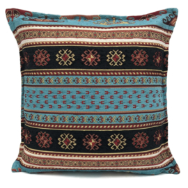 Esperanza Deseo ® kussen - Peru - turquoise blauw en zwart ± 45x45cm