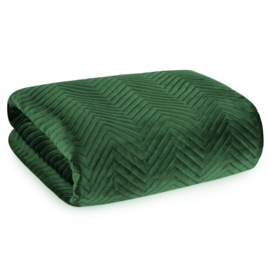Bedsprei - visgraat motief - donkergroen - fluweel 230x260cm