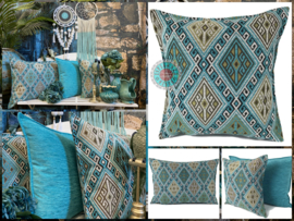 Esperanza Deseo ® vloer/lounge kussen - Kelim turquoise ± 70x70cm