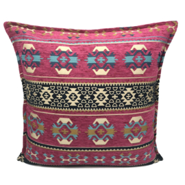 Esperanza Deseo ® kussen - Santa Fe, roze en donker blauw ± 60x60cm