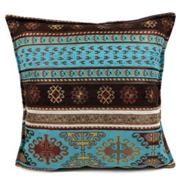 Esperanza Deseo ® kussen - Peru - turquoise en bruin ± 45x45cm