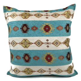 Esperanza Deseo ® vloer/lounge kussen - Aztec stripe - turquoise blauw groen en ivoor ± 70x70cm (stofcode CW)