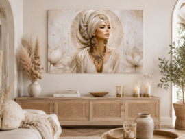 Wall-Art - Canvasdoek "Boho Chiq lotus white & gold" kies de gewenste maat in het pop-up menu - prijs vanaf: